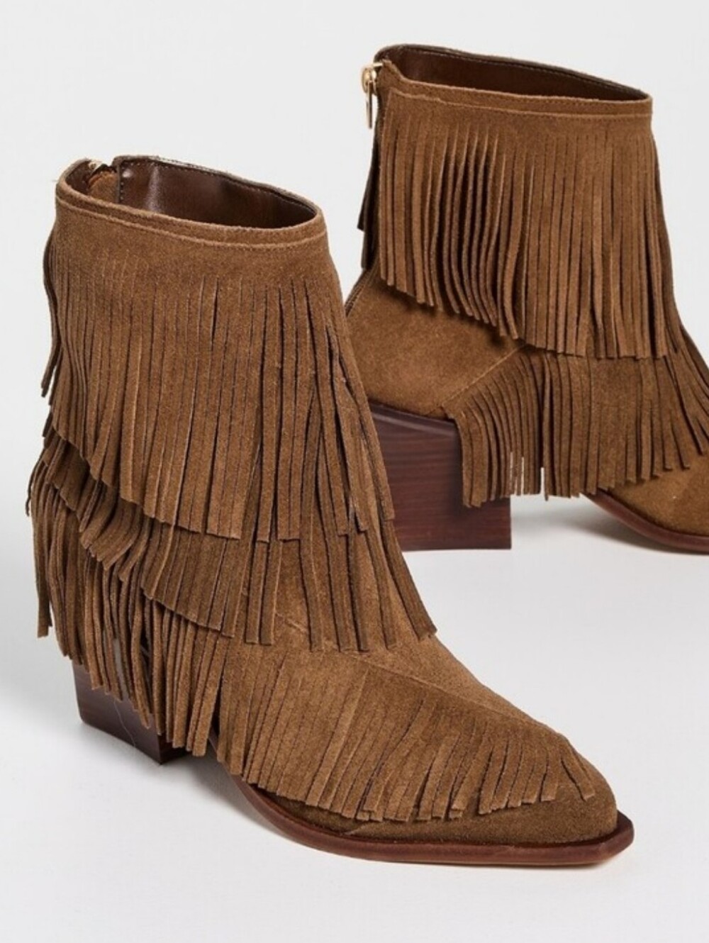 New Dolce Vita Torey Fringe Suede Chestnut Boots - Picture 2 of 16